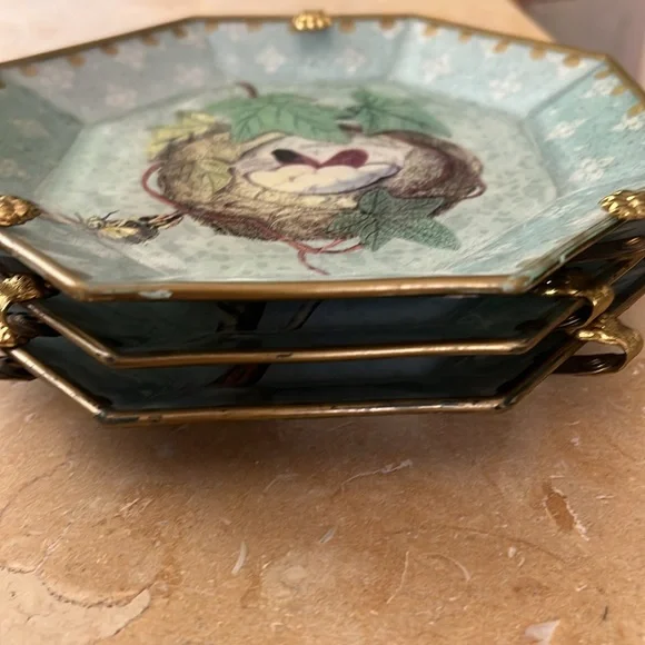 Three Charming Bird Nest Decorative Decoupage Plates